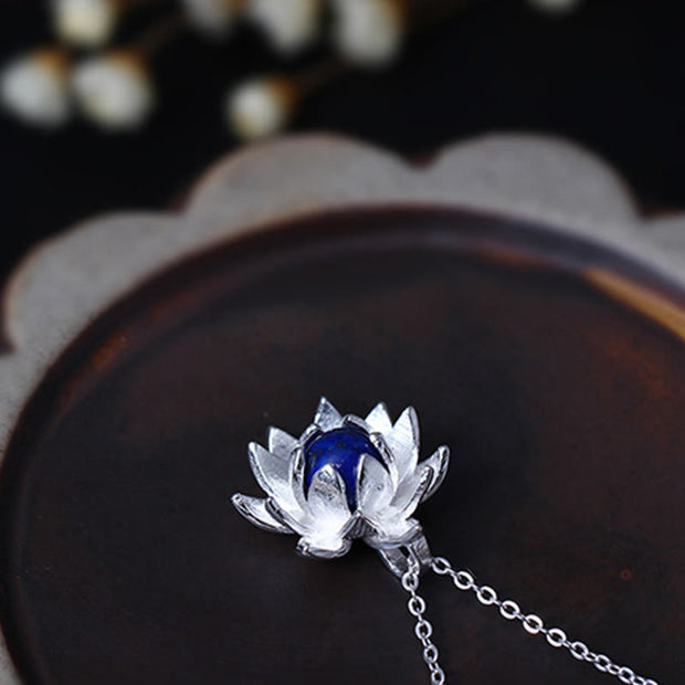 Buddha Stones 925 Sterling Silver Lazurite Lotus Flower Self Care Necklace Pendant Necklaces & Pendants BS 7