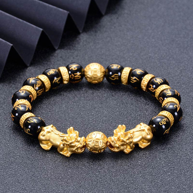 Buddha Stones Double Pixiu Obsidian Wealth Bracelet Bracelet BS 4