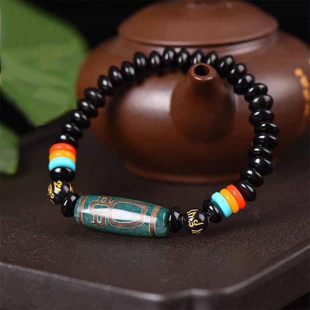 Buddha Stones Tibetan Nine-Eye Dzi Bead Om Mani Padme Hum Power Bracelet Bracelet BS 2