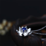 Buddha Stones 925 Sterling Silver Lazurite Lotus Flower Self Care Necklace Pendant