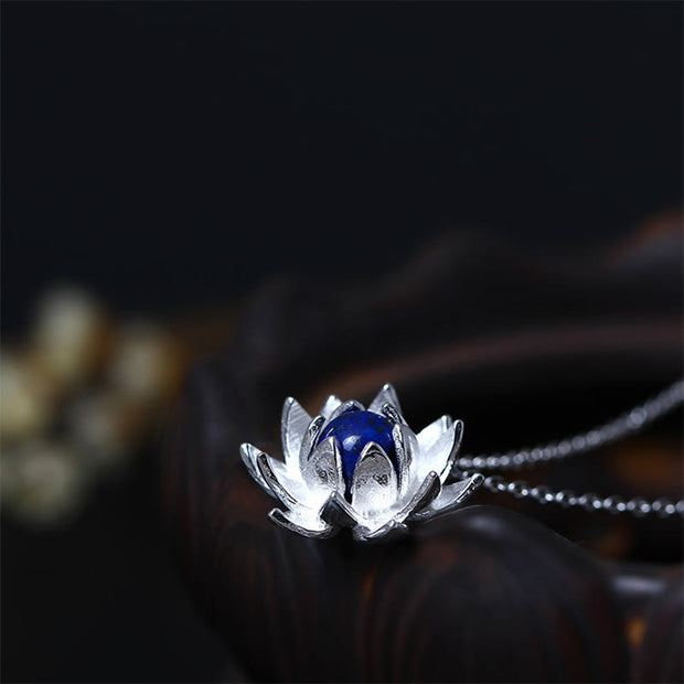 Buddha Stones 925 Sterling Silver Lazurite Lotus Flower Self Care Necklace Pendant Necklaces & Pendants BS 3