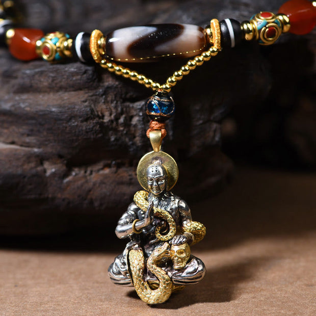 Buddha Stones Handmade Buddha Snake Skull Head Dzi Bead Serenity Rope Necklace Pendant