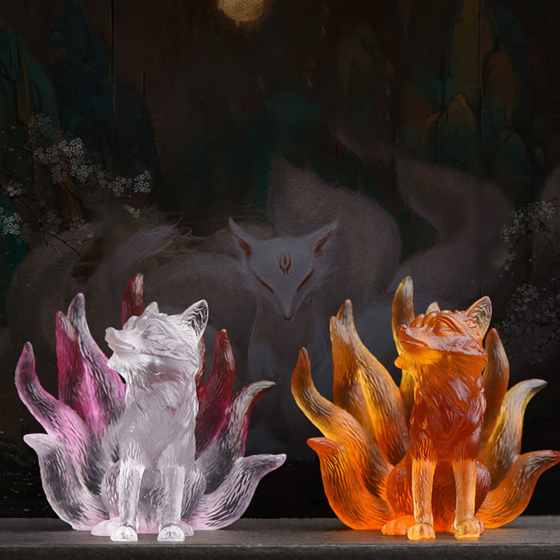 Buddha Stones Small Nine Tailed Fox Success Strength Home Figurine