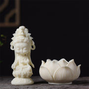 Buddha Stones Mini Ivory Fruit Kwan Yin Avalokitesvara Lotus Wealth Desk Decoration Decorations BS 4