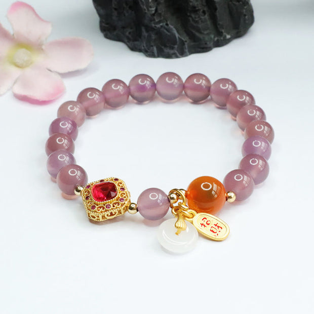 Buddha Stones Natural Purple Chalcedony Candy Agate Peace Buckle Harmony Lucky Fortune Charm Bracelet Bracelet BS 4