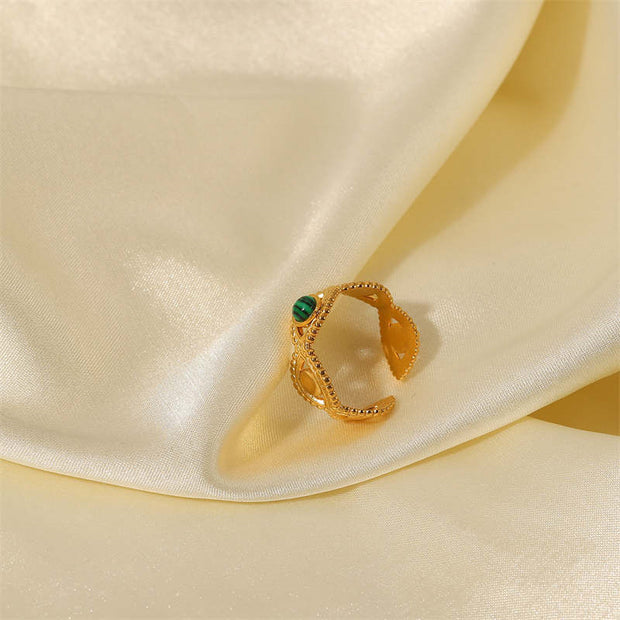 Buddha Stones 18K Gold Malachite Bead Anti-Anxiety Protection Ring Ring BS 3