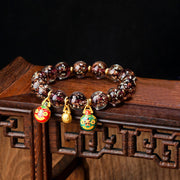 Buddha Stones Gold Swallowing Beast Family Charm Luminous Fluorescent Liuli Glass Bead Success Bracelet