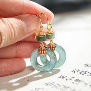 Buddha Stones Cyan Jade Lantern Copper Luck Drop Earrings Earrings BS 4
