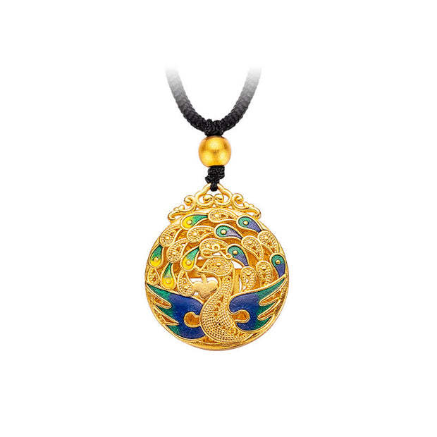 Buddha Stones Phoenix Fu Character Luck Protection Necklace Pendant Necklaces & Pendants BS 7