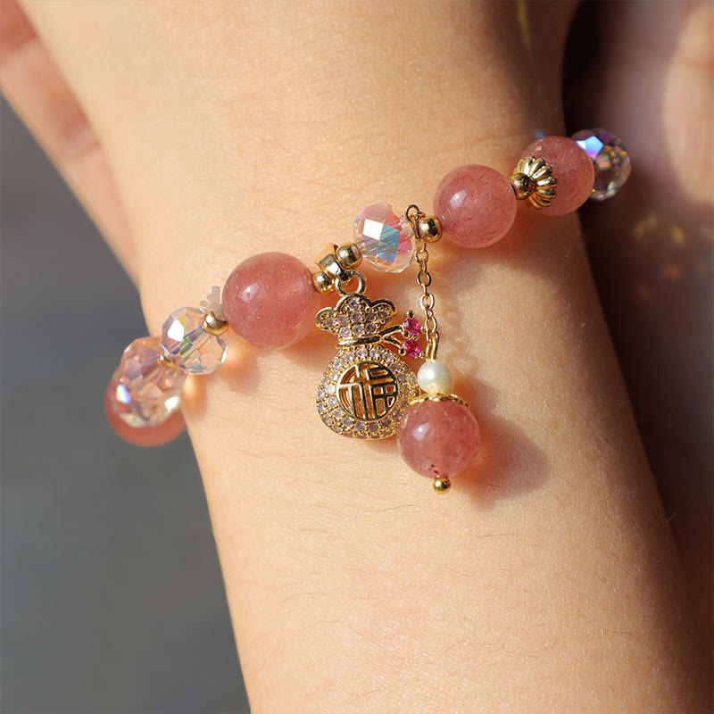 FREE Today: Love Healing Natural Strawberry Quartz Money Bag Charm Positive Bracelet FREE FREE 4