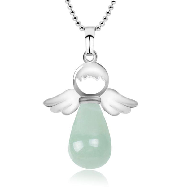 Buddha Stones Little Angel Wings Natural Crystal Luck Necklace Pendant Necklaces & Pendants BS Green Aventurine
