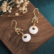 Buddha Stones FengShui White Jade Blessing Drop Earrings Earrings BS 2