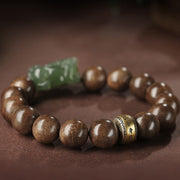 Buddha Stones 925 Sterling Silver Brunei Agarwood PiXiu Jade Peace Strength Bracelet Bracelet BS 8