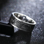Buddha Stones Vintage Wave Auspicious Clouds Engraved Pattern Titanium Steel Balance Ring Ring BS 1