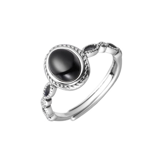 Buddha Stones 925 Sterling Silver Black Onyx Fortune Ring Ring BS 10