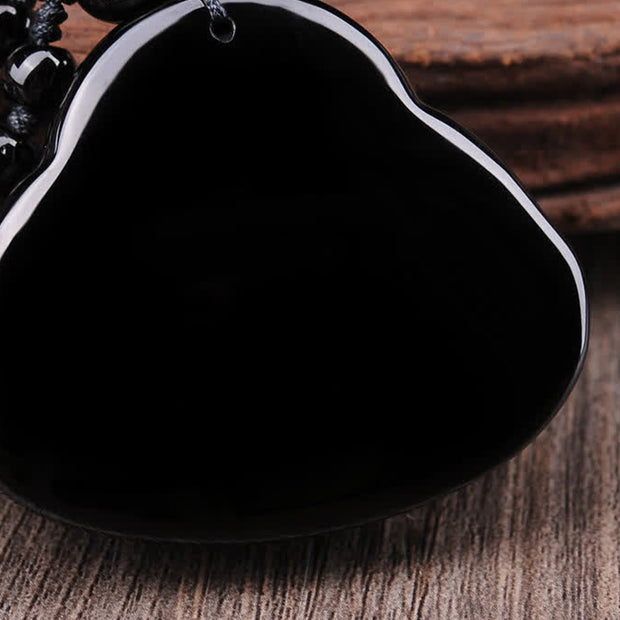 Buddha Stones Laughing Buddha Black Obsidian Transformation Pendant Necklace Necklaces & Pendants BS 6