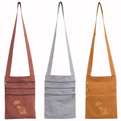 Buddha Stones Spiritual Mind Practice Lotus Embroidered Cotton Shoulder Bag Crossbody Bag Bag BS main