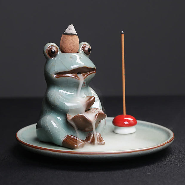 Buddha Stones Meditation Frog Ceramic Lotus Healing Incense Burner Incense Burner BS 1