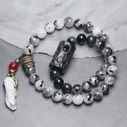 Buddha Stones Black Rutilated Quartz Ebony Wood White Crystal Success Couple Bracelet