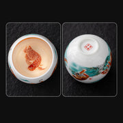 Buddha Stones Tiger Lotus Flower Leaf Koi Fish Gilt Ceramic Teacup Kung Fu Tea Cup 175ml Cup BS 7