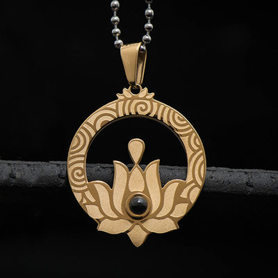 Buddha Stones Lotus Titanium Steel Enlightenment Projection Shurangama Mantra Necklace Pendant