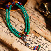 Buddha Stones 108 Mala Beads Tibetan Turquoise Dzi Bead Protection Bracelet Mala Bracelet BS 5