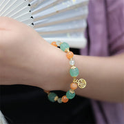 Buddha Stones Natural Golden Silk Jade Pumpkin Bead Fu Character Charm Wealth Bracelet