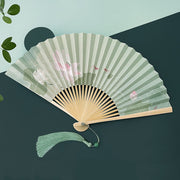 Buddha Stones Lotus Flowers Leaf Koi Fish Handheld Paper Bamboo Folding Fan Folding Fan BS 4