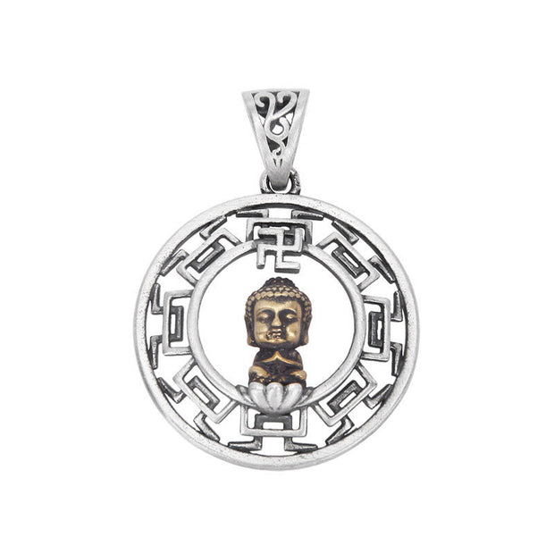 Buddha Stones 925 Sterling Silver Buddha Lotus Swastika Bagua Pattern Serenity Necklace Pendant Necklaces & Pendants BS 5