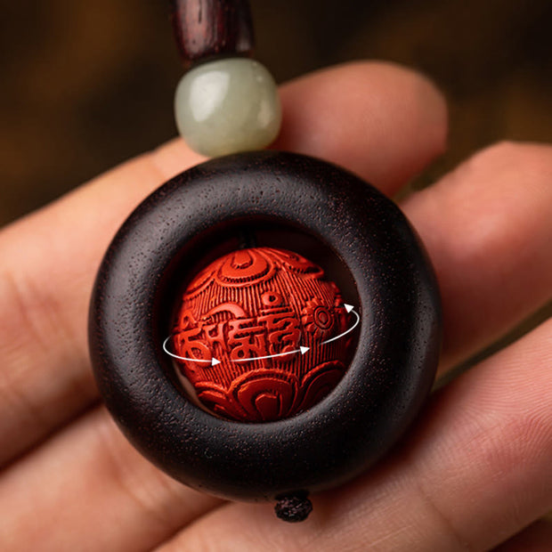 Buddha Stones Tibet Om Mani Padme Hum PiXiu Copper Coin Small Leaf Red Sandalwood Cinnabar Protection Key Chain Key Chain BS 4