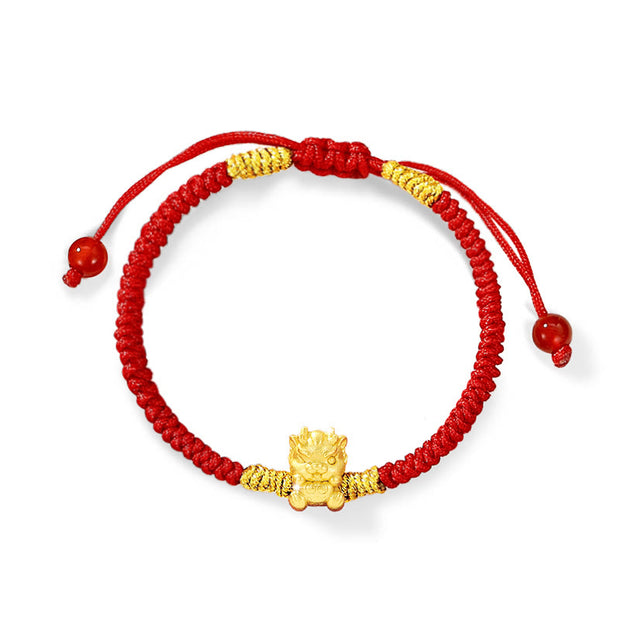 Buddha Stones 999 Sterling Silver Year of the Dragon Copper Coin Fortune Dragon Fu Character Luck Handcrafted Red String Braided Bracelet Bracelet BS Ruyi Lock Fortune Dragon(Wrist Circumference 14-21cm)