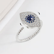 925 Sterling Silver Evil Eye Protection Blessing Rotatable Ring Ring BS Silver