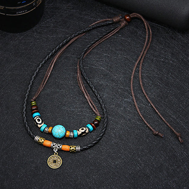 Buddha Stones Turquoise Dzi Bead Protection Necklace Necklaces & Pendants BS 6