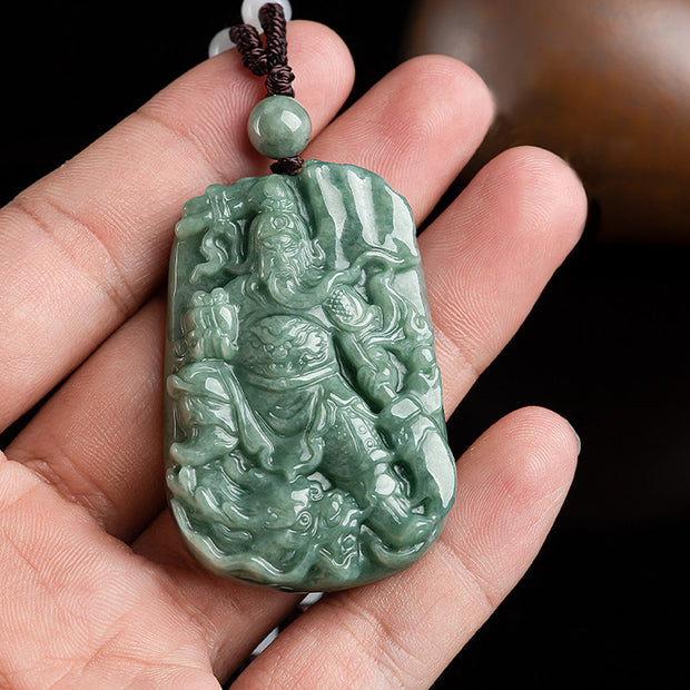 Buddha Stones Natural Jade Guan Gong Amulet Wealth Necklace Pendant Necklaces & Pendants BS 4