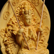 Buddha Stones Handmade Thousand-armed Avalokitesvara Kwan Yin Bodhisattva Statue Boxwood Abundance Home Decoration Decorations BS 9