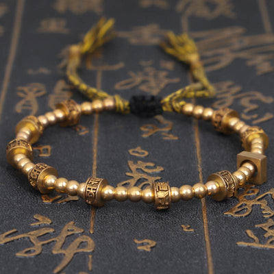 Buddha Stones Tibetan Curse Six True Words Wealth Bracelet Bracelet BS Gold
