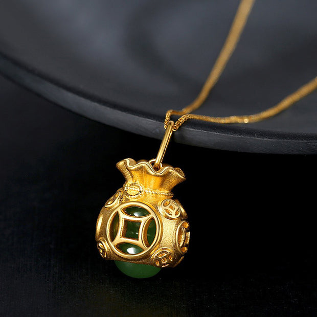 Buddha Stones  Auspicious Feng Shui Money Bag Jade Pendant Necklace Necklace BS 5