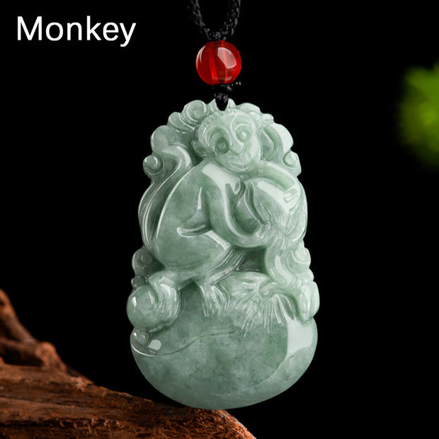 Buddha Stones Natural Green Jade 12 Chinese Zodiac Luck Prosperity Necklace Pendant Necklaces & Pendants BS Monkey