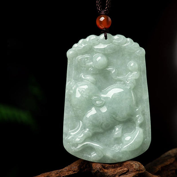 Buddha Stones Natural Jade 12 Chinese Zodiac Abundance Amulet Pendant Necklace Necklaces & Pendants BS Pig