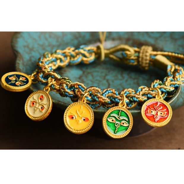 Buddha Stones Tibetan Five God Of Wealth Luck Handcrafted Braid String Bracelet Bracelet BS 5