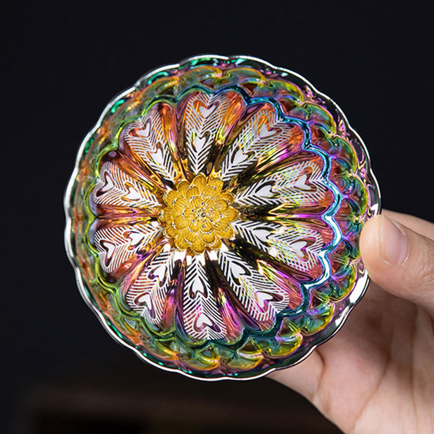 Buddha Stones Peacock Lotus Feathers Gold Inlaid Rainbow Color Jianzhan Ceramic Teacup Kung Fu Tea Cup