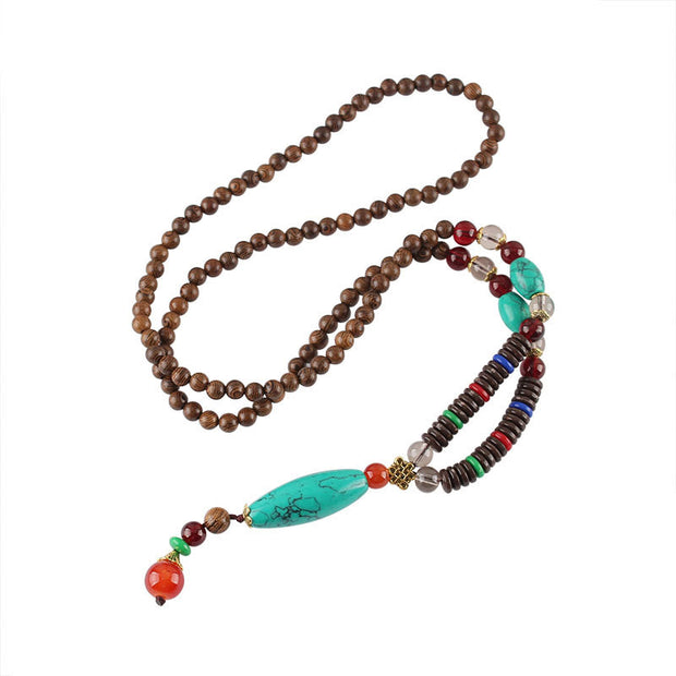 Buddha Stones Wenge Wood Turquoise Stone Protection Calm Necklace Pendant Necklaces & Pendants BS 5