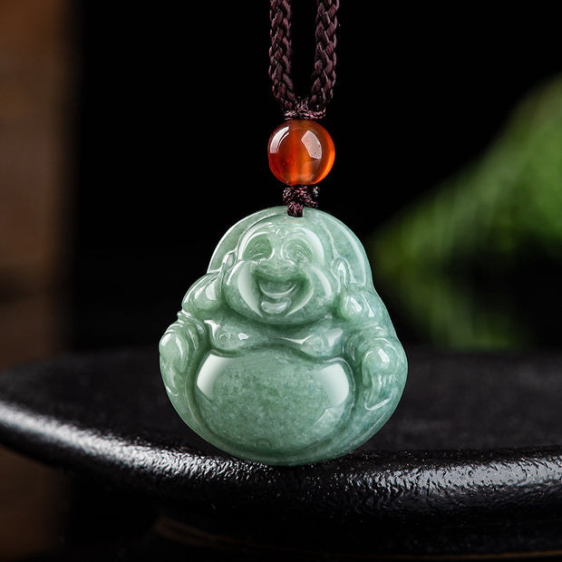 Buddha Stones Laughing Buddha Cyan Jade Success Necklace String Pendant Necklaces & Pendants BS 5