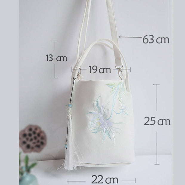 Buddha Stones Embroidery Flower Pattern Canvas Shoulder Bag Tote Bag Crossbody Bag Bag BS 27