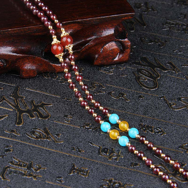 Buddha Stones Natural Garnet Pink Crystal Red Agate Fortune Necklace Bracelet Necklaces & Pendants BS 11