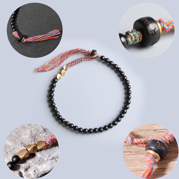 Buddha Stones Handmade Tibetan Black Onyx Tassel Bracelet Bracelet BS 9