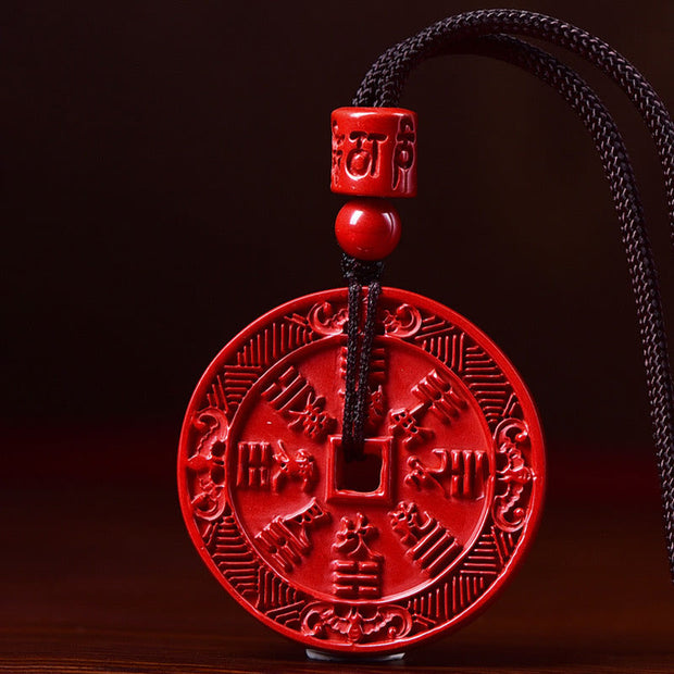 Buddha Stones Natural Cinnabar Mountain Ghosts Spend Money Bagua Blessing Necklace Pendant Key Chain Necklaces & Pendants BS Cinnabar Necklace