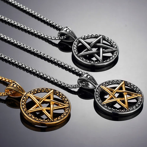 Buddha Stones Pentagram Titanium Steel Balance Necklace Pendant Necklaces & Pendants BS 1