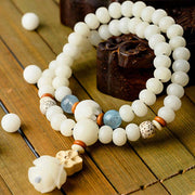 Buddha Stones Tibetan White Jade Bodhi Lotus Blessing Bracelet Bracelet BS 3