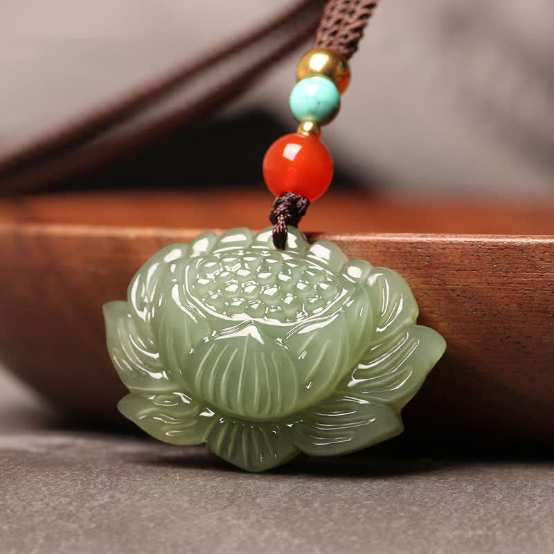 jade lotus plant Buddha Stones Hetian Cyan Jade Lotus Flower Success Necklace Pendant